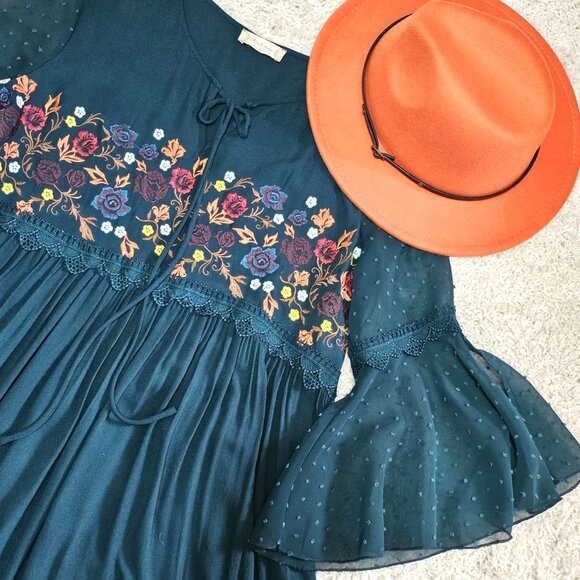 Altar'd State Brand Dress. Forest Green Floral Embroidered Swiss Dot. Size Small - Picture 11 of 12